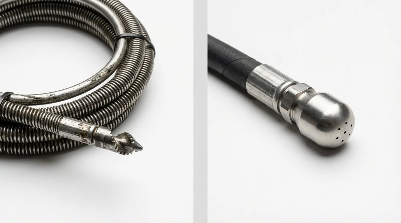 Drain snake cable and hydro jetting nozzle used for drain cleaning in Millbrook, NY