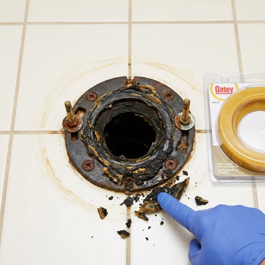 Failed wax ring showing water seepage at the base of a toilet in a Millbrook, NY home